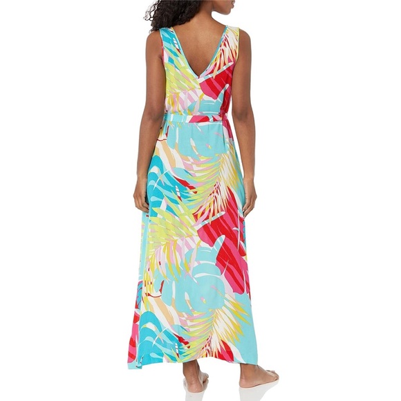 N Natori Bora Bora Tank Dress Aqua Blue Tropical Floral Medium NWT - Picture 2 of 15